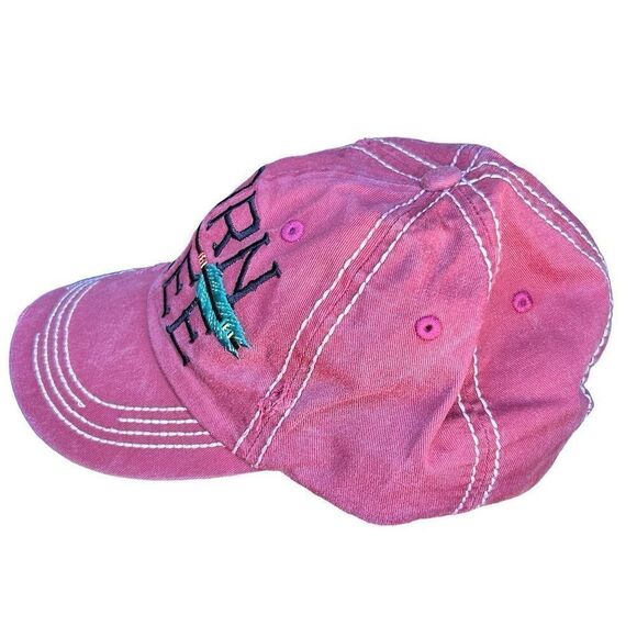 PINK Born Free Women's Distressed Baseball Cap Adjustable Arrow Back - Picture 2 of 5